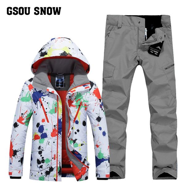 

gsou snow men's ski suit winter outdoor windproof warm ski wear waterproof quick drying jacket+ pants for men