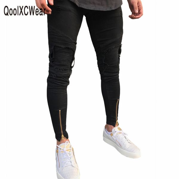 

High Street Men Designer Jeans Black Jeans Men Casual Male Jean Skinny Motorcycle High Quality Denim Pants New