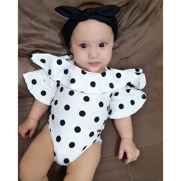 

2018 new baby rompers infant girls ruffle sleeve romper polka dot jumpsuit summer ins newborn onesies ing, Blue
