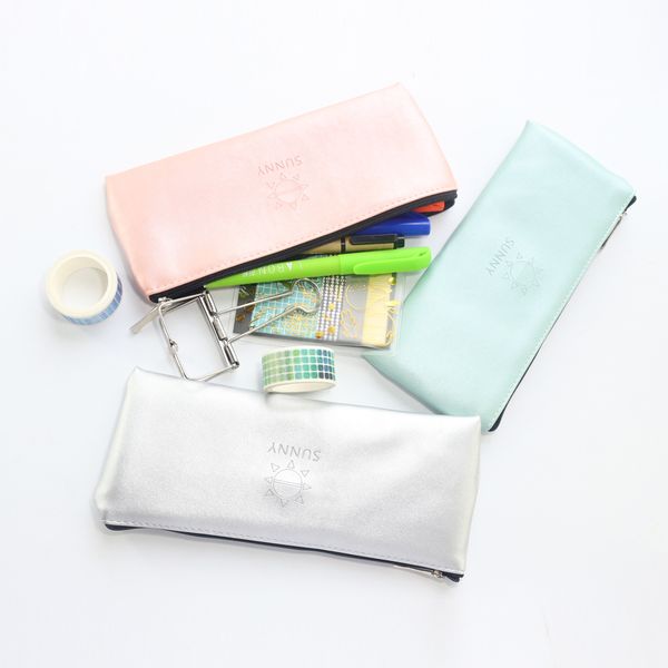 

cute south korea sunny series leather school zipper pencil bag stationery,fine student pencil case,large capacity,4 colors