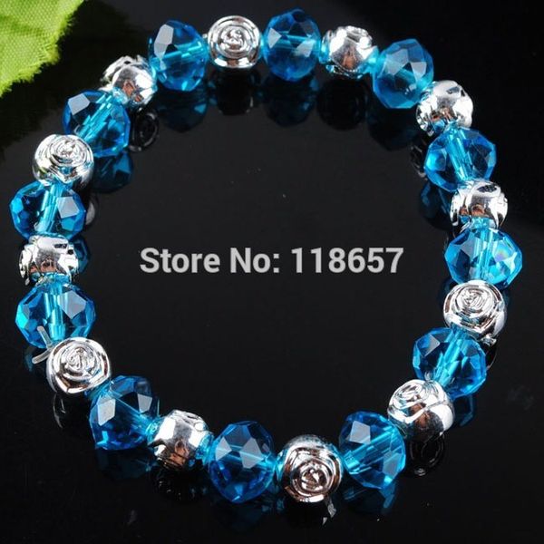 

yowost new fashion jewelry sky blue crystal gem stone 7x10mm beads stretch bracelet 7 inches charm e3133, Black