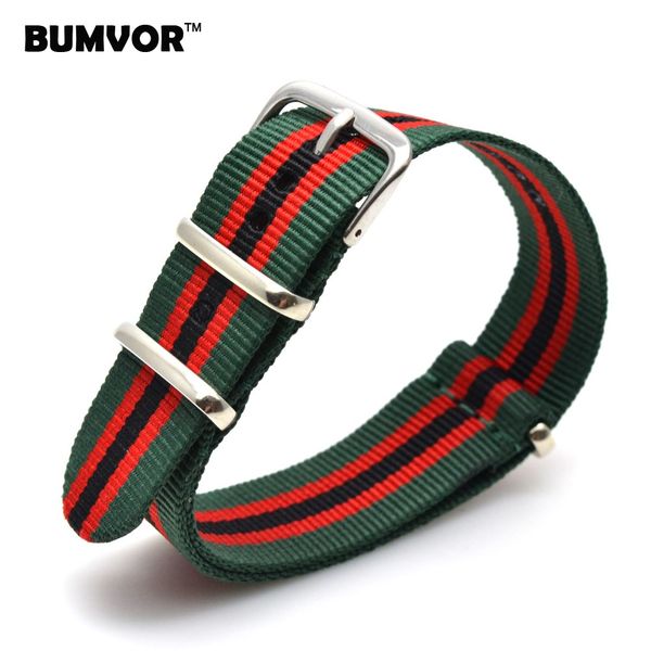 

stripe wholesale 16 mm army green red sports nato fabric nylon watch band watch strap accessories band buckle belt 16mm, Black;brown