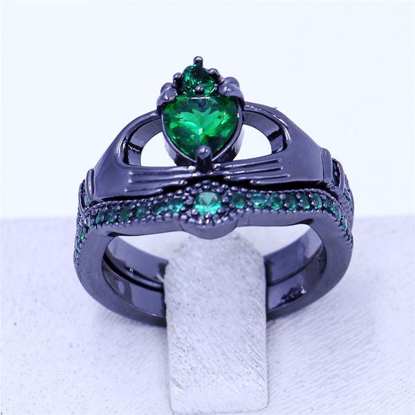 Новый Claddagh Кольцо Рождения Ювелирные Изделия Свадебные Кольца Для Женщин Зеленый 5А Циркон CZ Черное Золото Заполненное Женское Кольцо