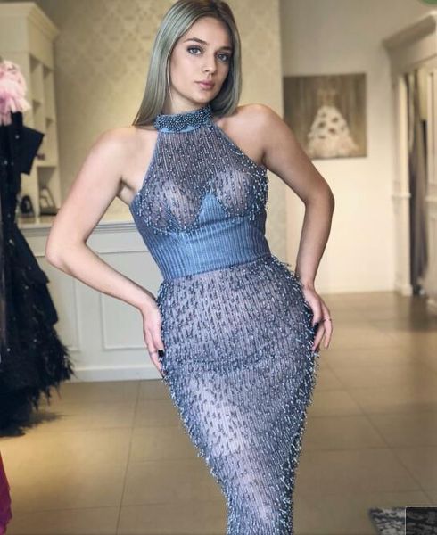 

evening dress long dress beaded bule halter dazzing modern customable all sizes cool dazzling rufflsoulderess, Red