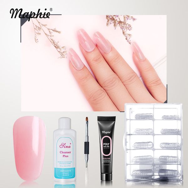 

maphie 4pcs/lot extension uv gel nail art kits long lasting transparent extend led poly gel set builder nail manicure tools, Red;pink