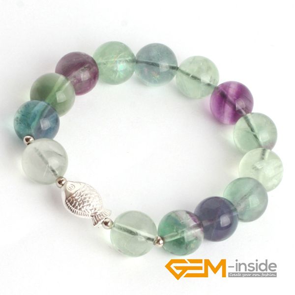

natural stone bracelet for women girl : 6mm 8mm 14mm natural fluorite stone bracelet guardian for aquarius ing, Golden;silver
