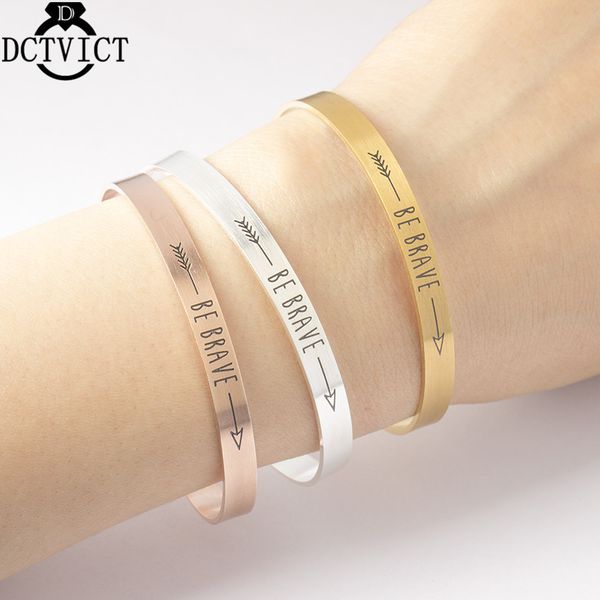 

dctvict 10pcs/lot be brave inspirational quote bracelets women men's mantra jewelry bff letter arrow bangle arm cuff bracelet, Golden;silver