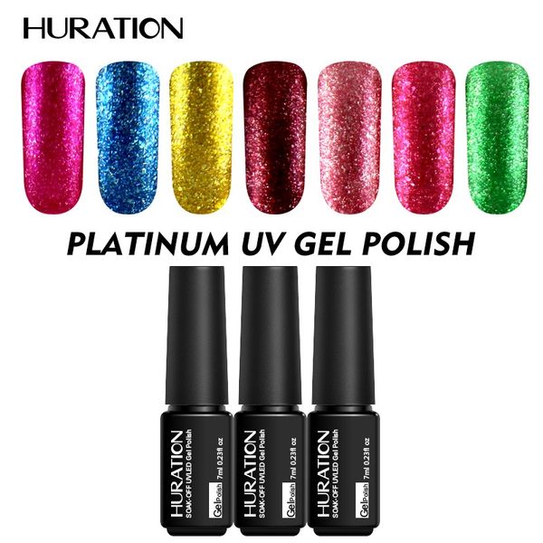 

huration 7ml gel lacquer 12 color set led uv platinum foil glitter nail polish art semi permanent gel nail polish vernis varnish, Red;pink