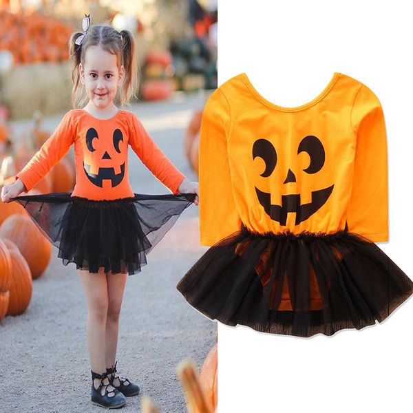 

newborn infant baby girls clothes 2018 brand new halloween novelty tutu romper dress long sleeve pumpkin print lace jumpsuit dress 0-24m, Blue