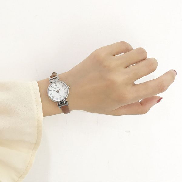 

women girl classic quartz wrist watch roman numeral simple small dial pu leather strap roman scale dial watches ll@17, Slivery;brown
