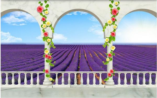 

custom wall mural modern art painting mural wallpaper fantasy european balcony lavender field 3d tv background wall art mural f