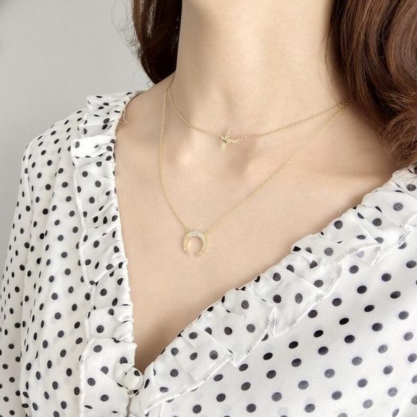 

100% 925 sterling silver cute bird swallows necklaces & pendants for women creative design 925 silver moon necklace jewelry
