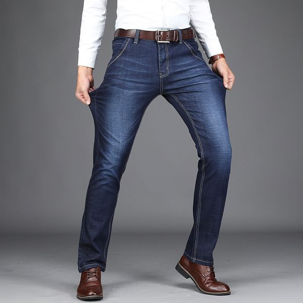 

2018 new business gentleman stretch men jeans fashion smart casual solid straight pants denim big size 29- 38 40 42 #804, Blue