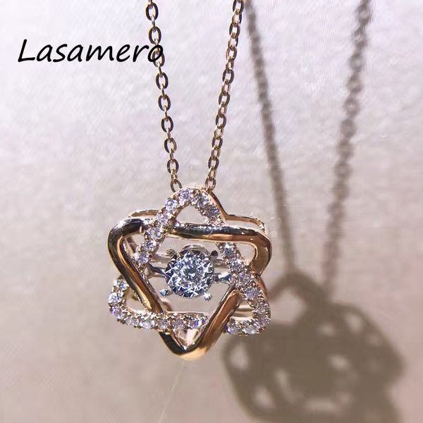 

lasamero halo hexagon two triangle shape 0.174ctw round cut 18k gold natural diamond accents dainty pendant necklace chain, Silver