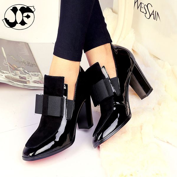 

brand women boots high heels slip-on patent leather short booties black red ladies shoes nice quality spring fashion size 43