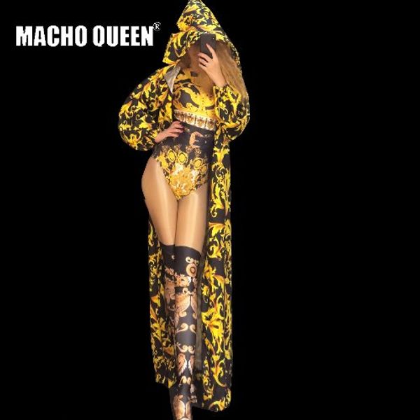 

drag queen costumes baroque print bodysuit jumpsuit celebrity hood cape red carpet runway performance party celebrity clothing, Black;red