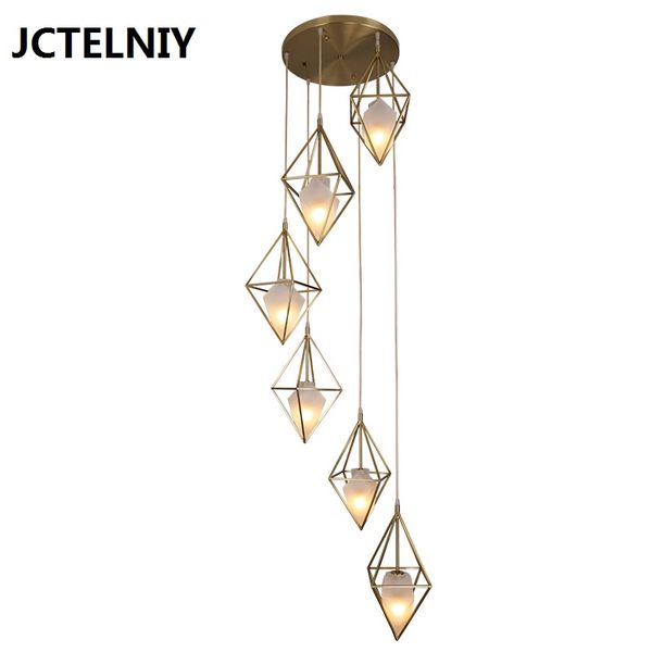 

Modern copper glass fashion art geometric bar aisle single head bed LED pendant lights Dia600mm Brass stair lamp
