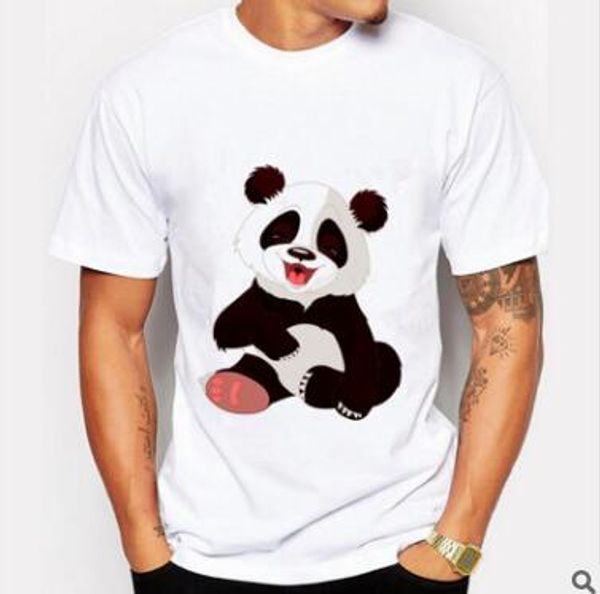 Erkekler Yeni Panda Baskılı Kısa Kollu T-Shirt Yaz Moda Koyu Komik T Shirt Yenilik O-Boyun Beyaz Tee Tops