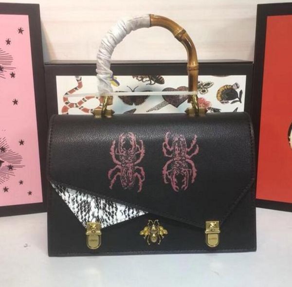 

women fashion beatles butterfly totes bag genuine leather bamboo handle single metal chain shoulder bag 488715