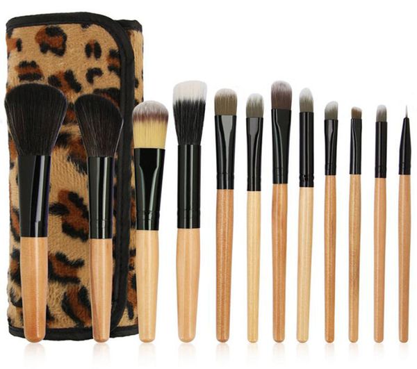 

maange 12pcs makeup brush eyeshadow foundation powder makeup brushes kit with leopard print bags