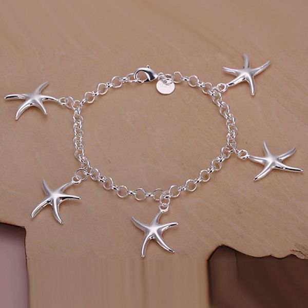 

wholesale silver plated bracelet,925 fashion silver jewelry charm bracelet starfish chain bracelet for women/men sb193, Black