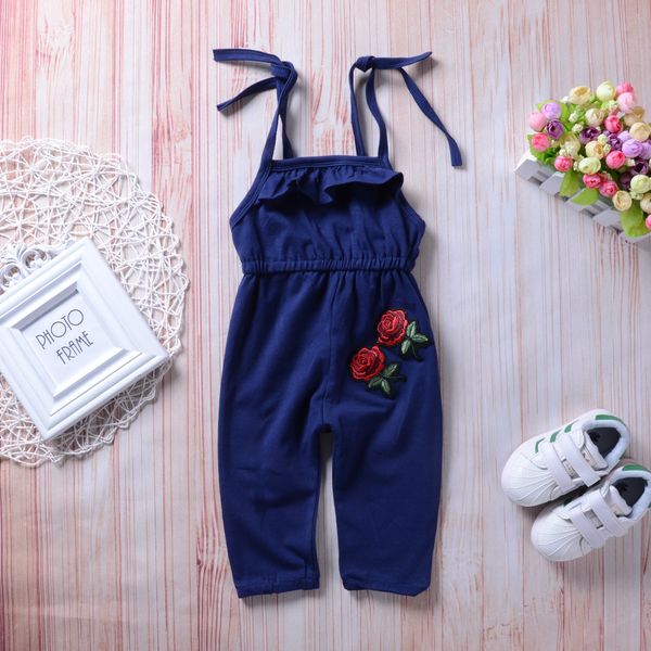 

2018 new baby clothes children girls strap rose embroidery jumpsuit romper summer outfits sunsuit kids boutique clothing toddler clothes, Blue