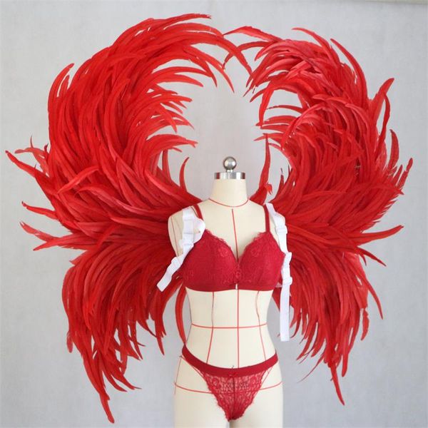 

Grand event red tuba feather angel wing co tume performance dance prop dance performance the beautiful feather of the party