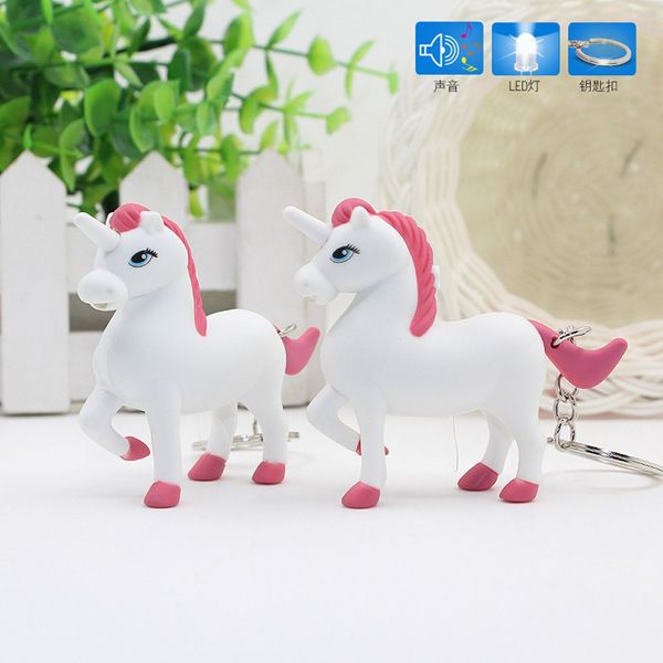 

1pc new mini unicorn led light keyring with sound for children kids toys horse key chain jewelry gift, Silver