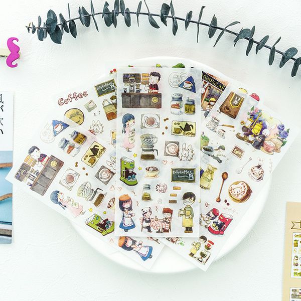 

6 pcs/lot cute coffee time paper sticker diy planner decorative sticker scrapbooking diary kawaii stationery
