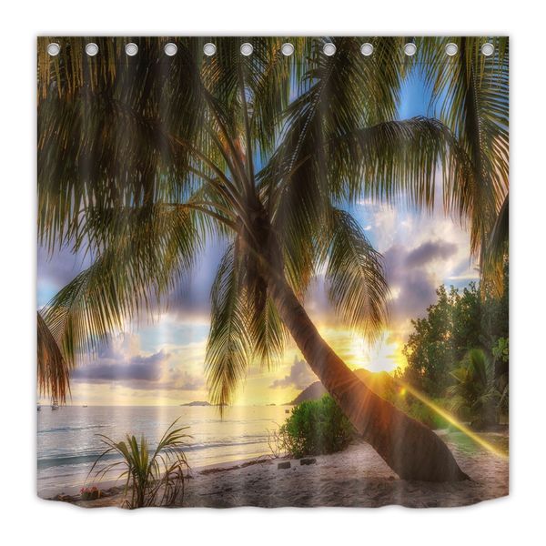 

ocean palm tree tropical island beach sunset shower curtain custom curtain for bathroom decor waterproof polyester hooks set