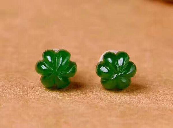 

hetian biyu 18k earrings authentic qinghai material, sheep fat white jade j25#, Golden;silver