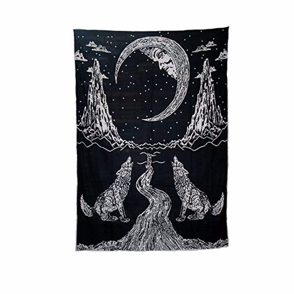 

mandala tapestry aubusson colored printed decor wolf moon mountain tapestry religious boho yoga wolf blanket plus size