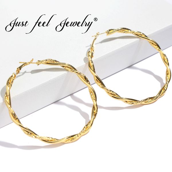 

just feel classic circle rope hoop earrings largr size 6 cm twist round statement earring for women gold color ethiopian jewelry, Golden;silver