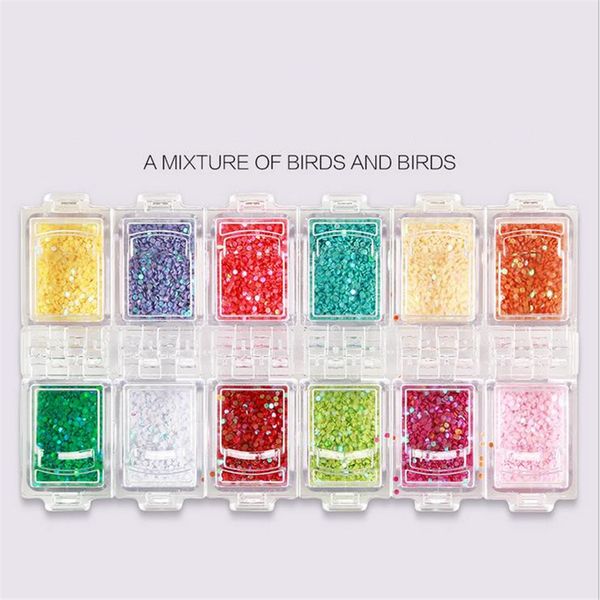 

1 box nail mixed loading flat bottom round 3d decor wheel 12 colors manicure nail art decorations, Silver;gold