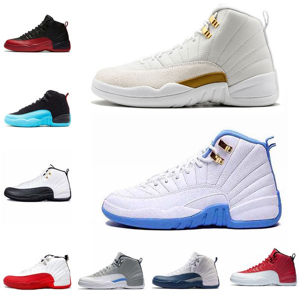 

basketball shoes 2018 12 men o white o black 12s black nylon french blue flu game men sneaker size us 7-13