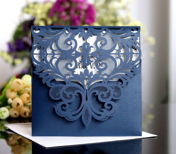 

lace wedding invitation laser cut pocket wedding invitation suites customization invites with envelope wedding accessory blank inner custom, Black