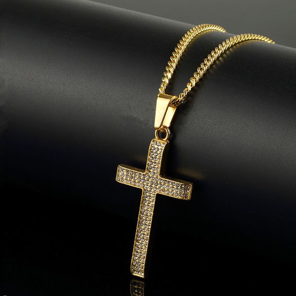 

мужская мода крест кулон ожерелья для горный хрусталь дизайн американская звезда популярные микро рок рэп хип-хоп 18 карат позолоченные 60 с, Silver