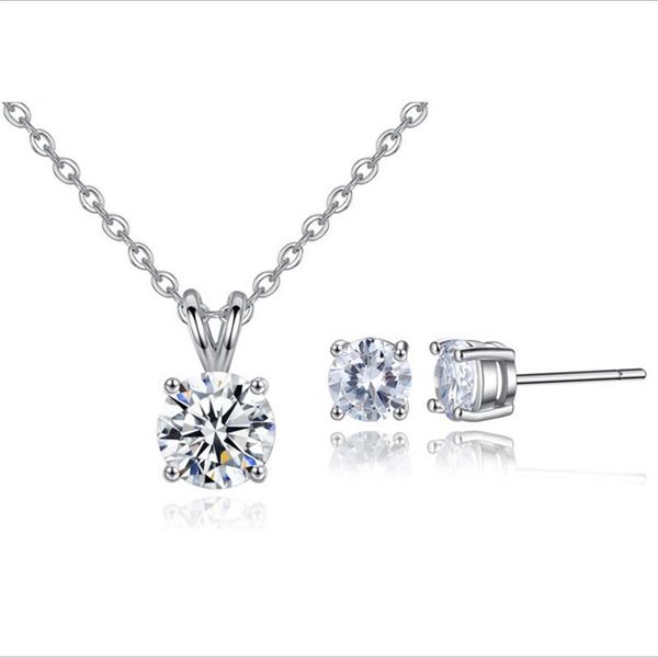 

tjp trendy 925 sterling silver necklace jewelry sets for women party clear crystal earrings for girl party bijou hot
