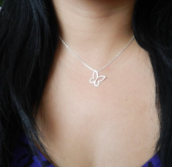 

10pcs elegant outline madam butterfly wings necklace open le papillon pendant necklaces for women simple animal insect jewelry, Silver
