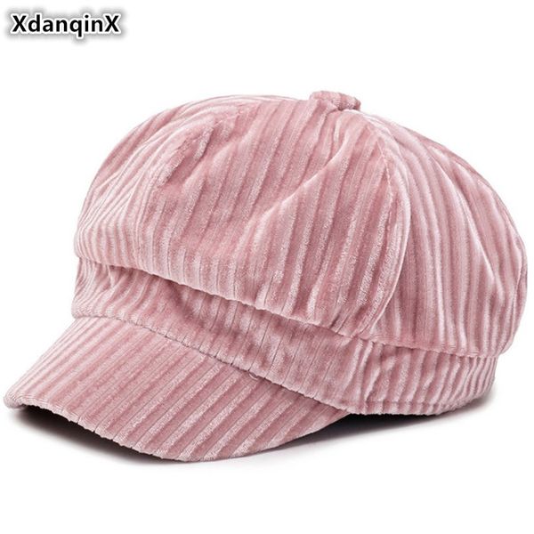 

xdanqinx snapback cap autumn winter women's hat elegant newsboy caps trendy british joker foldable beret brands hats for women, Blue;gray