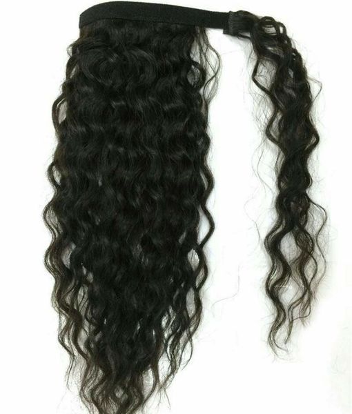 

natural human hair ponytails wrap pony tails women curly wavy clip in on hair extensions 20inch 140g hair pieces 4 colors, Black