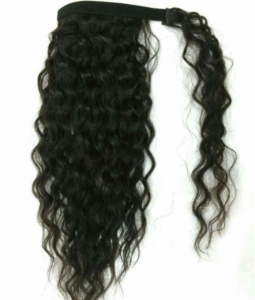 cabelo humano natural Ponytails envoltório Pony caudas mulheres clipe encaracolado ondulado em em extensões de cabelo 20inch pedaços de cabelo 140g 4 cores