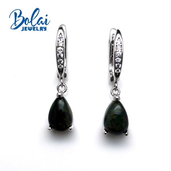 

bolaijewelry,natural black ethiopian black opal peal 6*9mm 2ct gemstone jewelry earrings 925 sterling silver fine jewelry, Golden;silver