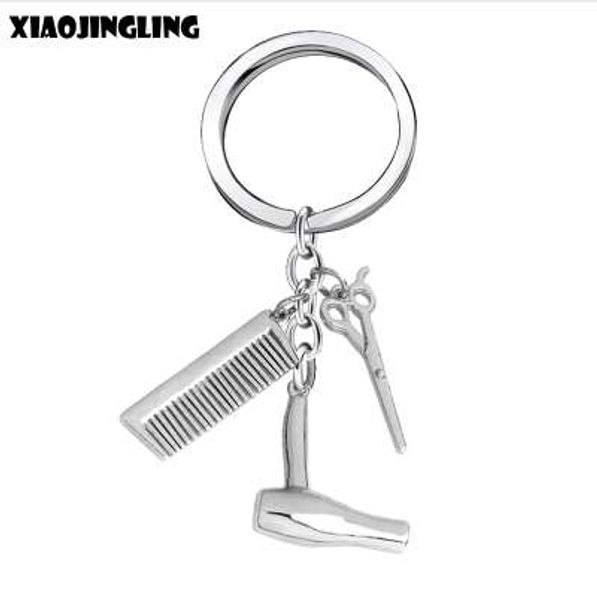 

xiaojingling trend new key chain fashion wash scissor blow pendant keychain jewelry barber shop hairdressing supplies keyring, Silver
