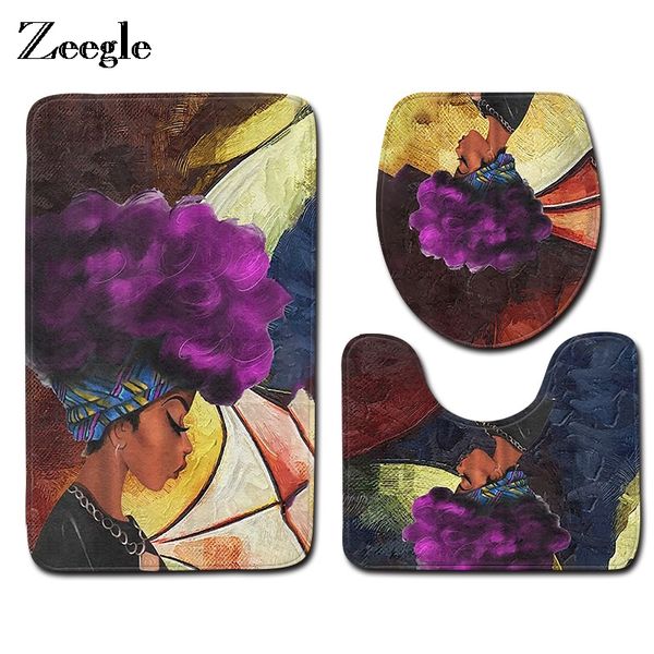 

zeegle 3pcs/set bathroom mat set printing flannel floor rugs cushion toilet seat cover bath mat for home decoration