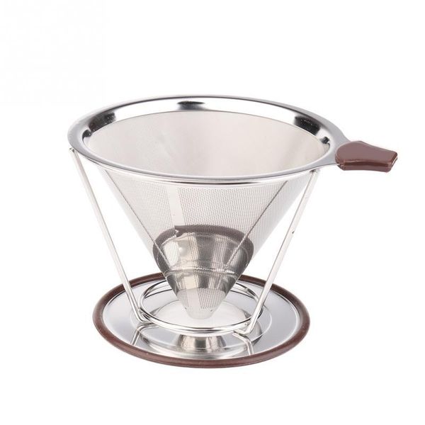 

stainless steel pour over coffee dripper premium reusable double coffee filter cone and brewer with pour over cup stand