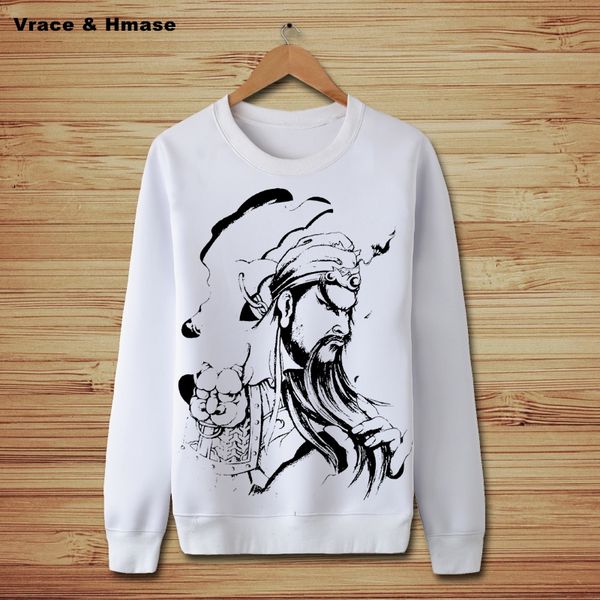 

chinese classical novels character pattern printing fashion casual hoodies autumn&winter quality pullover sweatshirts men s-4xl, Black