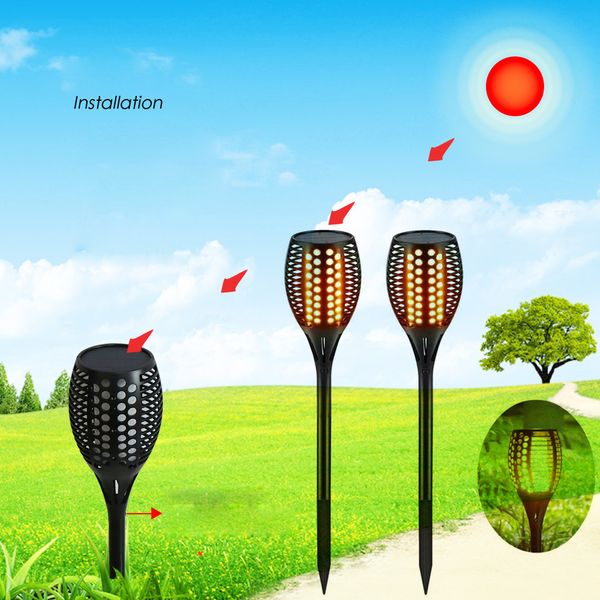 

european and american solar torch lights flame waterproof outdoor 96led landscape garden lawn lamp insert courtyard decoration wall lamp
