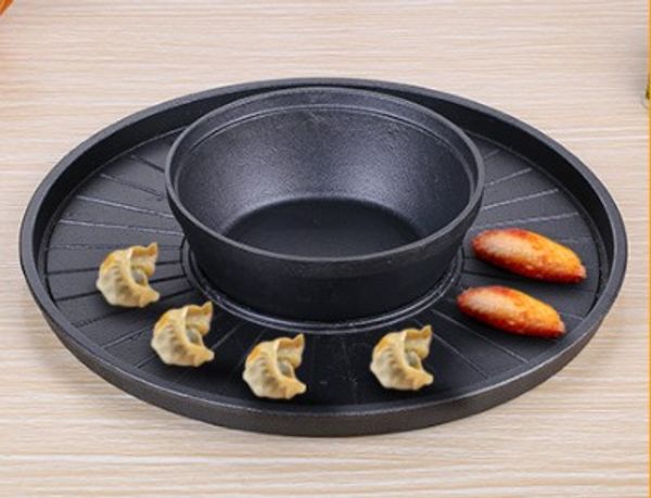 

commercial l home cast iron grill + soup pot mutton ot barbecue bbq sizzling pan pot can be used in induction cooker 051