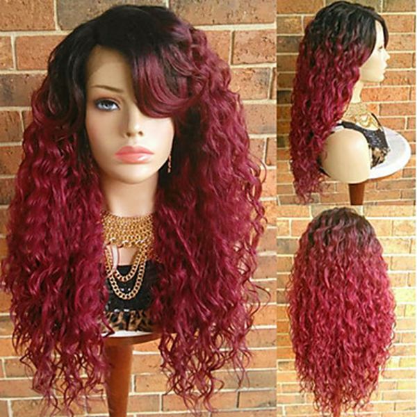 Hot Sexy Women Wigs 180 Density 22inch Ombre Burgundy Wine Red